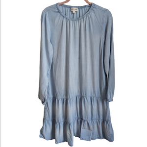 CLOTH & STONE Blue Chambray Lyocell Ruffles Dainty Casual Tunic Dress Medium